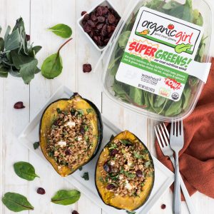 farro & greens stuffed acorn squash recipe from organicgirl