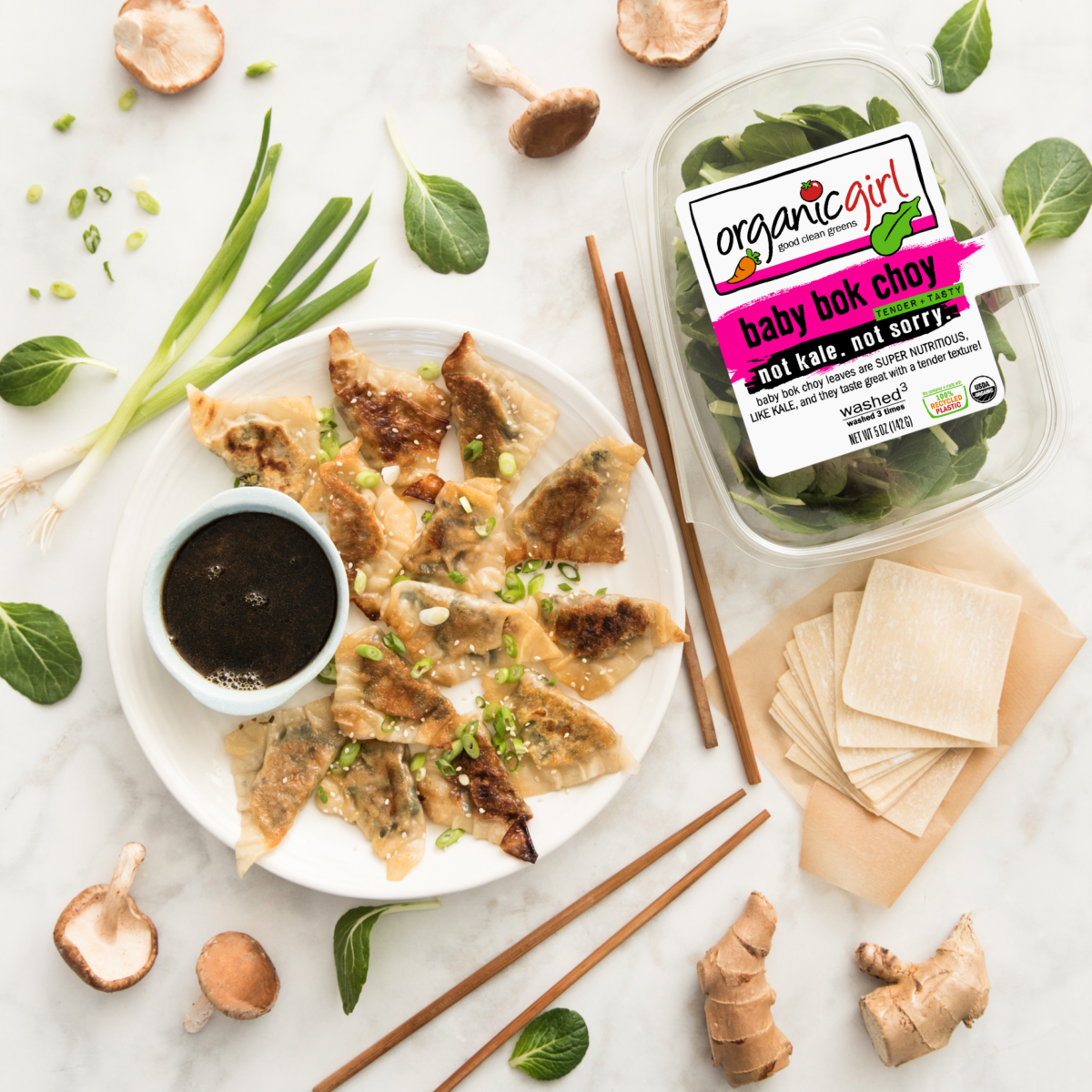 mushroom and greens potstickers